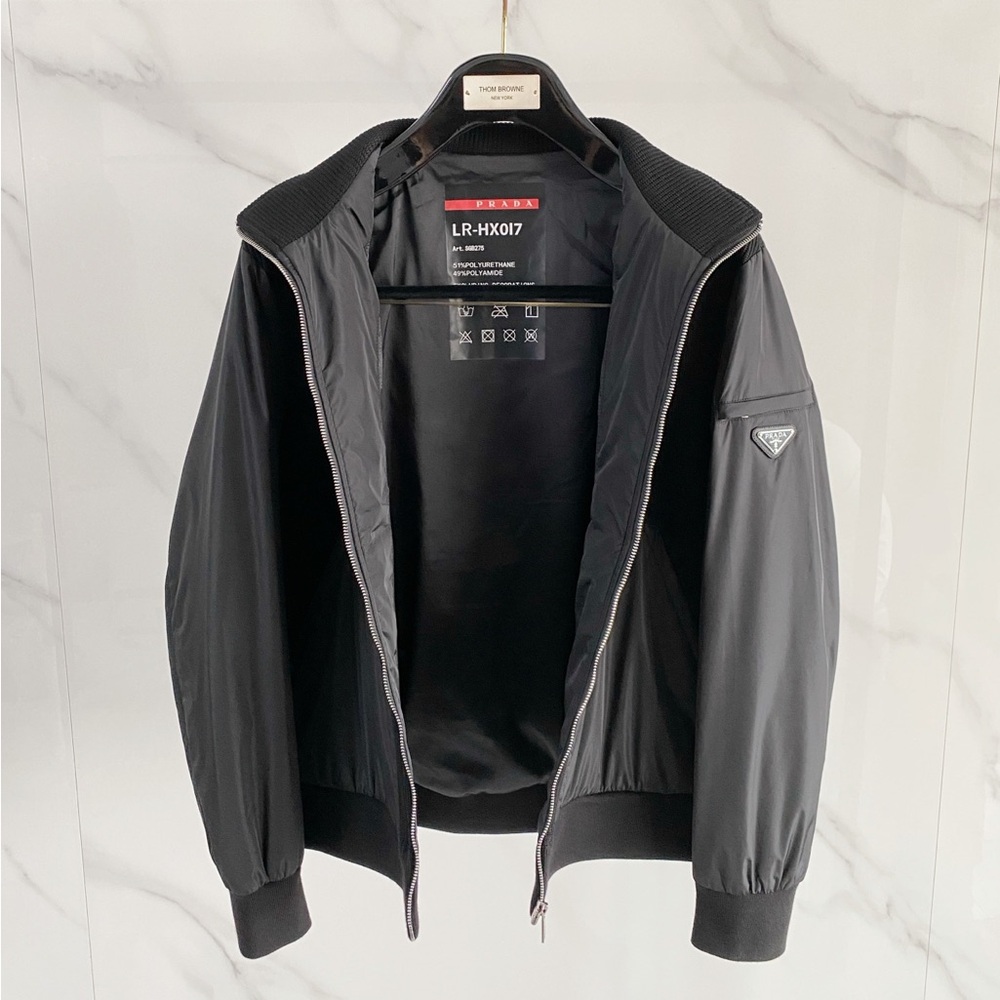 Prada Black Mixed-Media Varsity Bomber Jacket - Picture 2 of 9